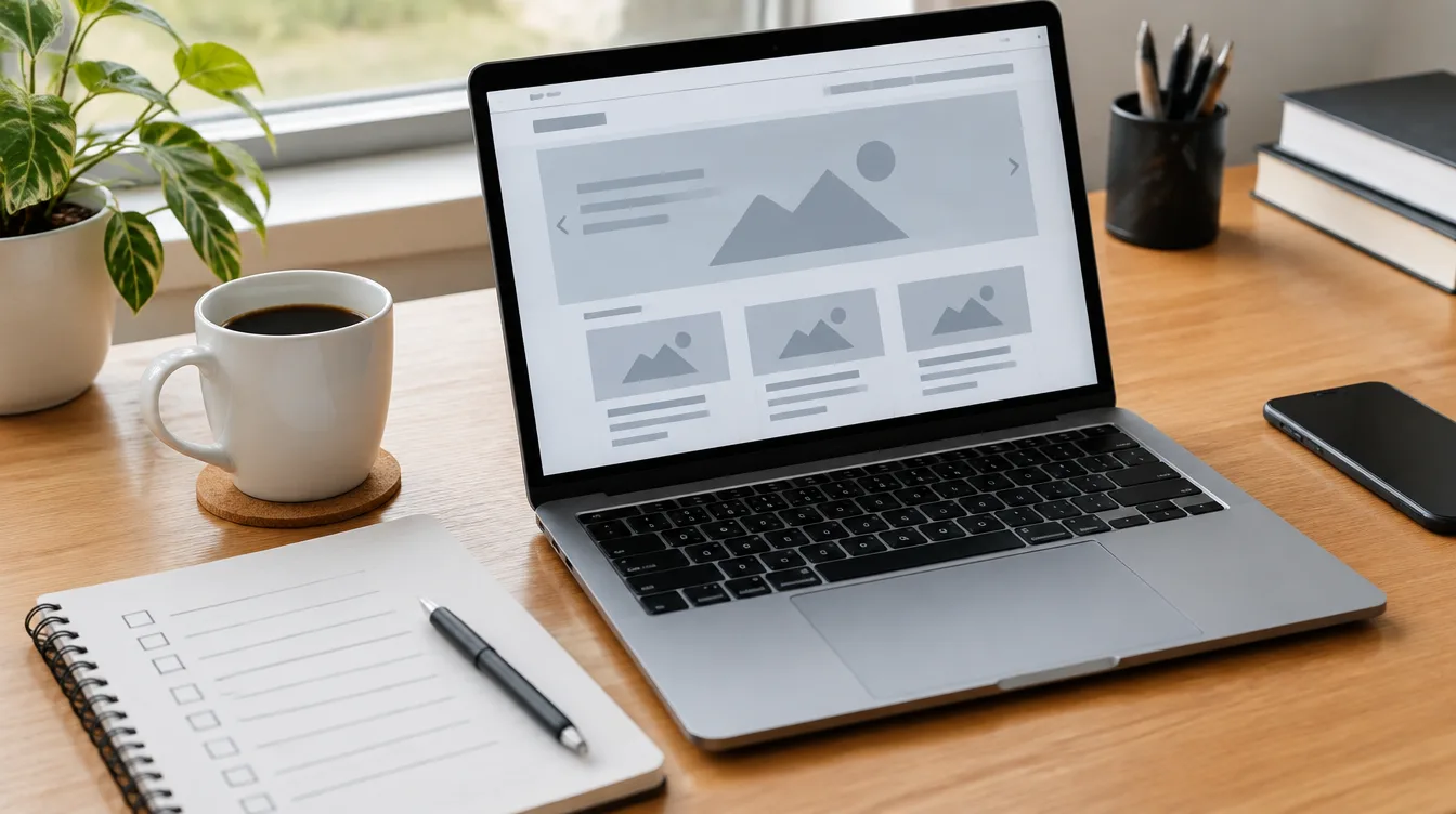 Scrivania di un web designer con laptop e checklist per configurare il cookie banner del sito web
